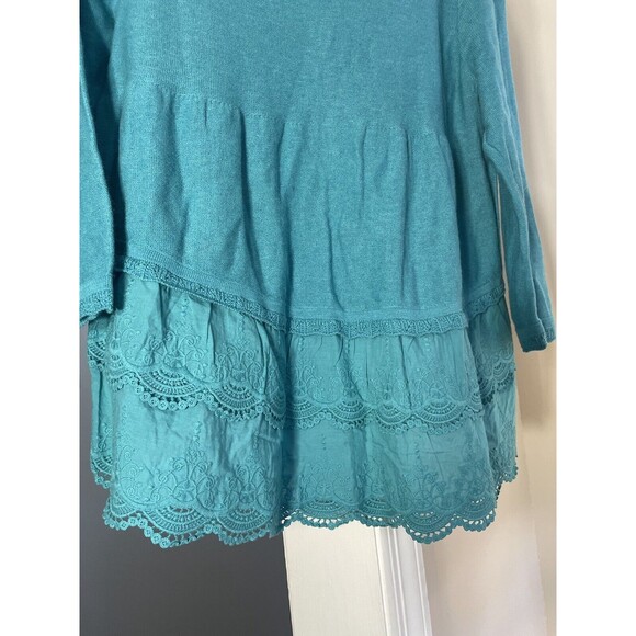 Soft Surroundings Size Small Lace Cardigan Buttons Cotton Blend Teal - Picture 5 of 9